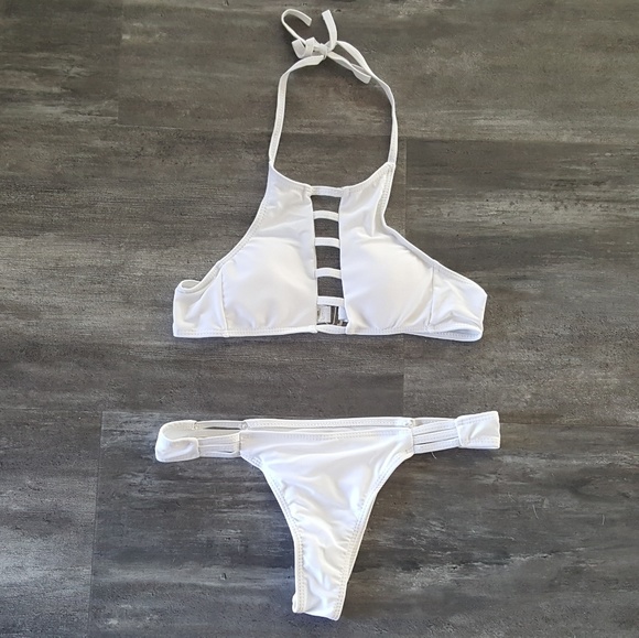 Other - White High Neck Strapped Bikini Set